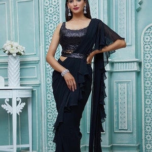 Circular lengha with sequence blouse with ruffled dupatta