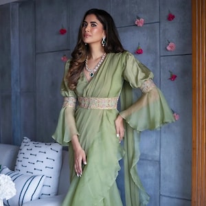 Trendy Ruffle Saree: Ready To Wear Stitched Bollywood Designer Saree