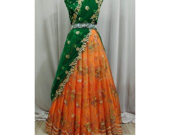 Heavy Embroidery work lehenga choli with a digital print with Cutwork and Heavy stone With inner and can-can with canvas wear any Occasions