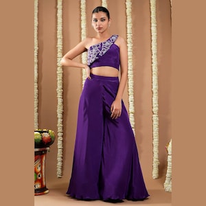 one side off shoulder indian dress Magenta One Shoulder Kurta Set