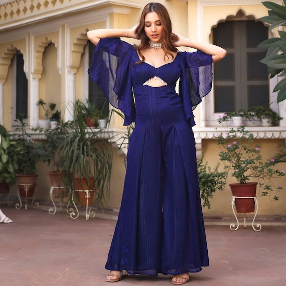 Indian Romper in Navy Blue That You May Wear for Sangeet and Mehndi Rituals or as a Bridesmaid Outfit Plus Size Making You Seem Gorgeous. Etsy UK