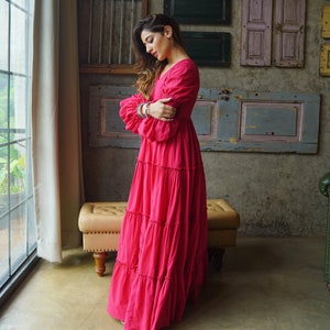 Designer cotton gown with a pink belt You dress specifically for parties, cocktail parties and wedding events, looking unique and attractive image 3