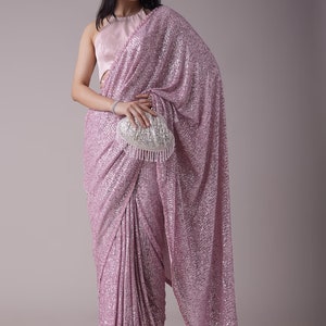 Purple Sequin Embroidery Saree: Glamorous Party Wear