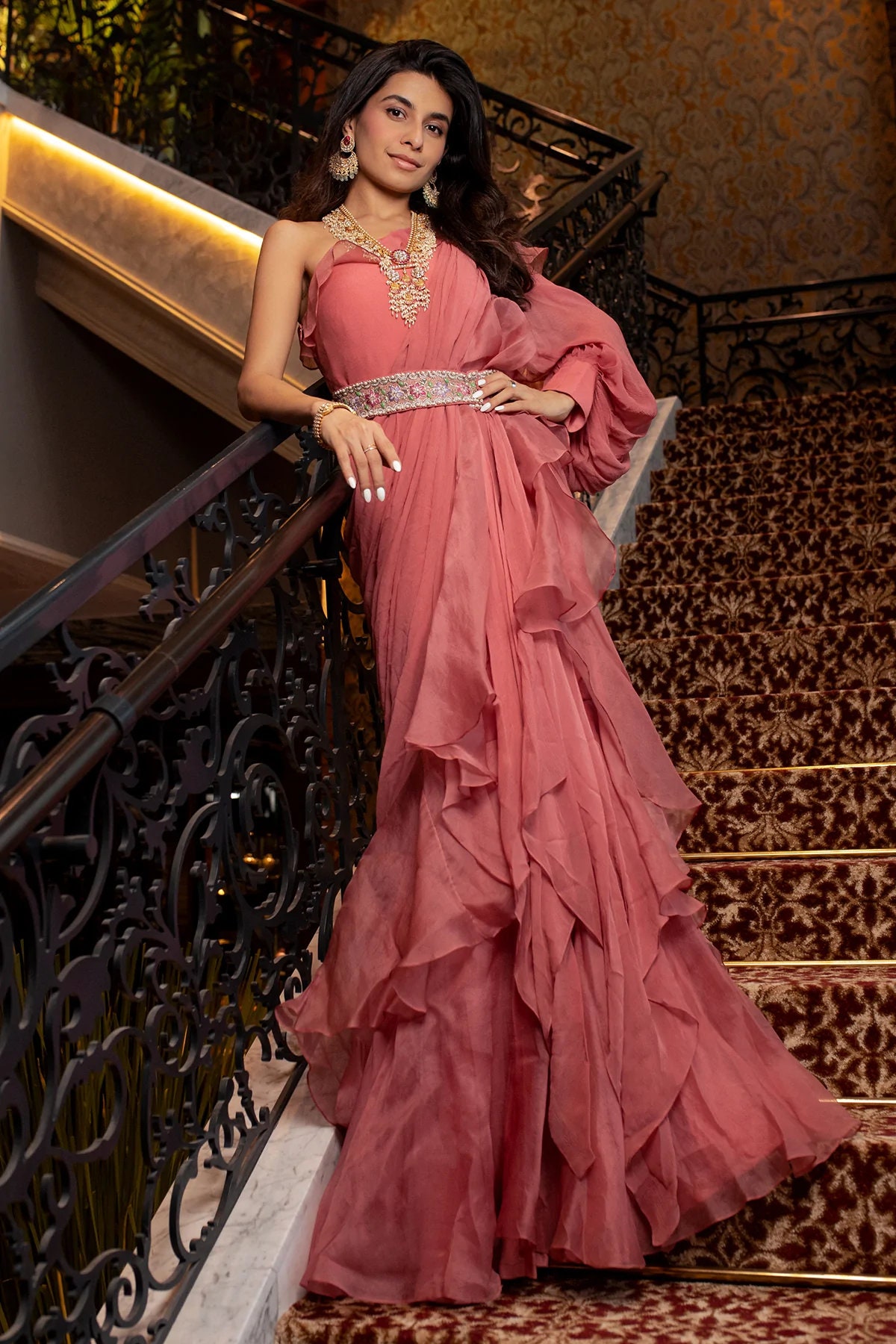 pink saree dress Buy Chic Pink Ready To Wear Saree With Blouse| KALKI Fashion India