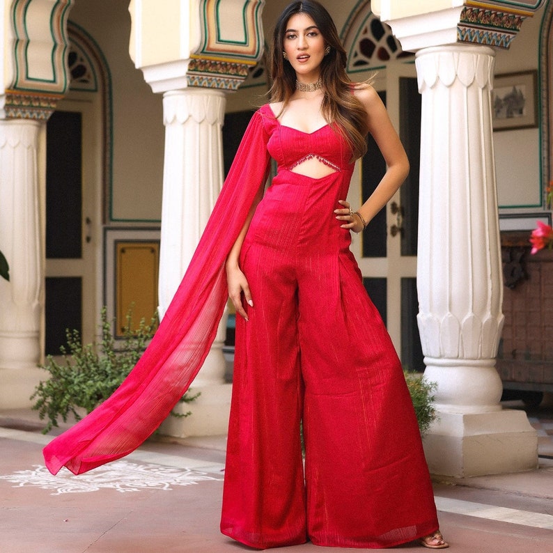 Wearing a pink Jumpsuit will make you seem stunning, and you can wear it for sangeet and mehndi rituals as well as as a bridesmaid outfit. image 3