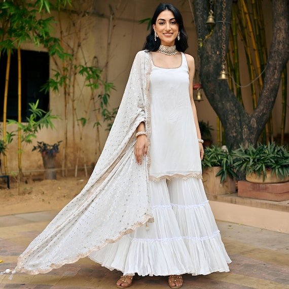 sharara designer dress White Organza Sharara Set: Indian Wedding Outfit
