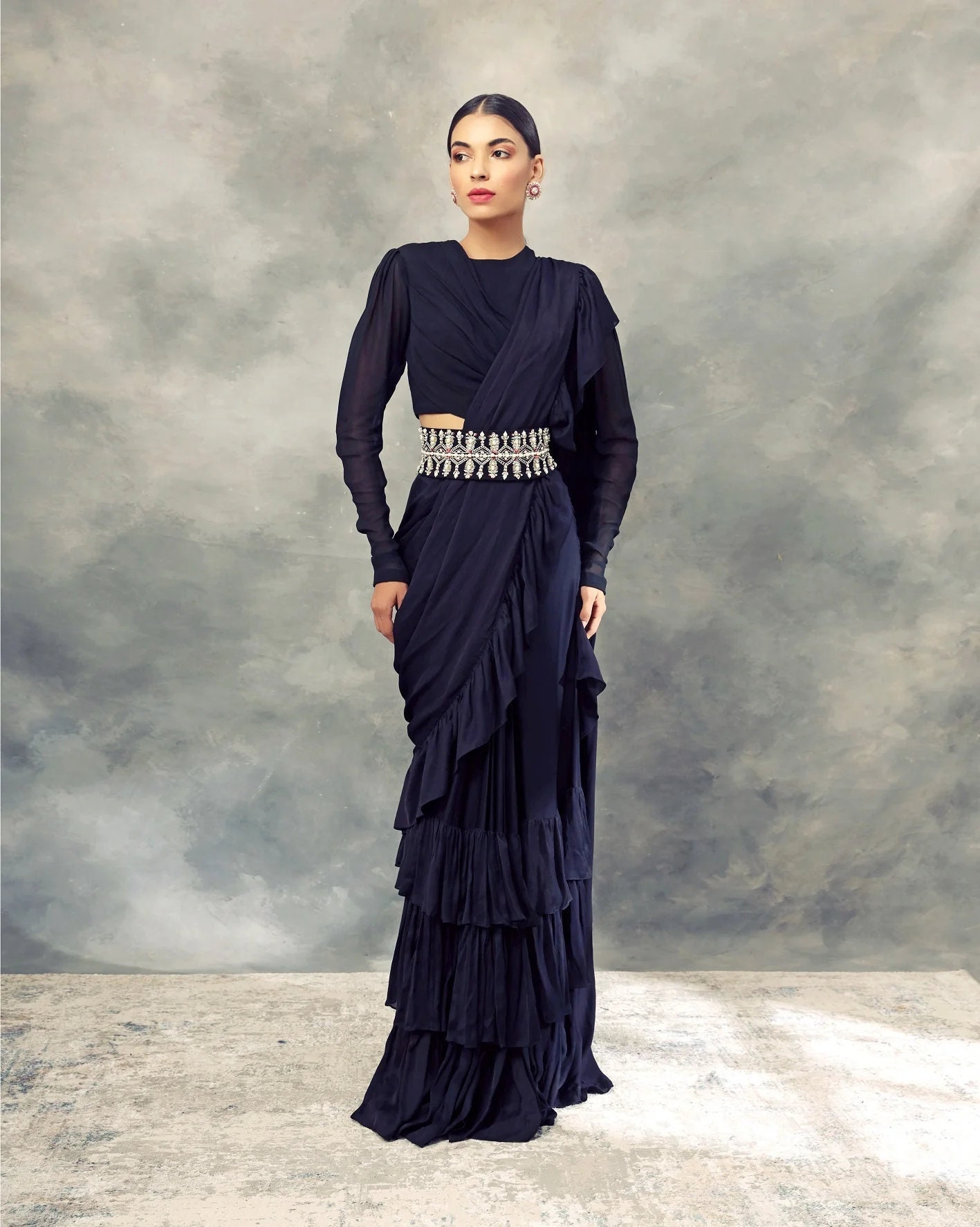 Women's Net Navy Blue Woven Design Designer Saree With Blouse Piece main image 0