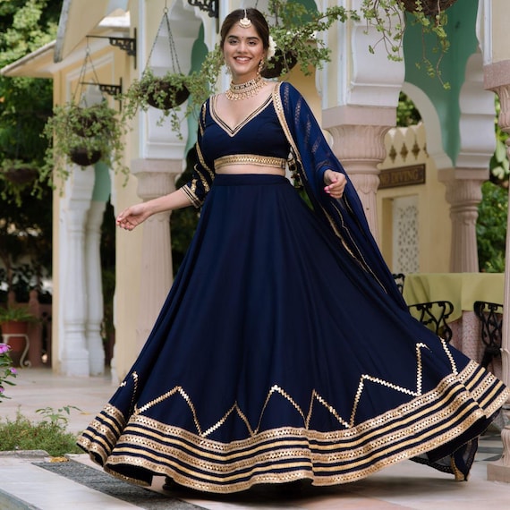 navy blue and gold indian dress Lace Lehenga Set: Embroidered Wedding priyanka chopra blue royal blue sabyasachi lehenga