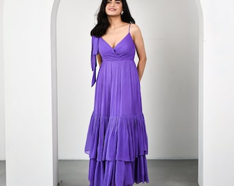 Purple Georgette Maxi Dress: Elegant Wedding & Party Gown