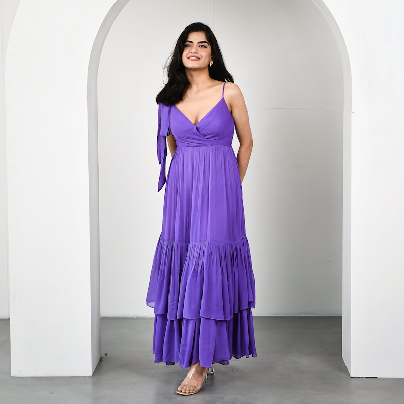 Stunning And Elegant, This Purple Georgette Long Dress Is Perfect For Wedding, Special Occasions, Festival, Party, Traditional & Engagements image 1