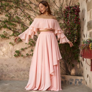 Pink Lehenga Choli: Off-Shoulder Poly Georgette Indian Wedding Dress