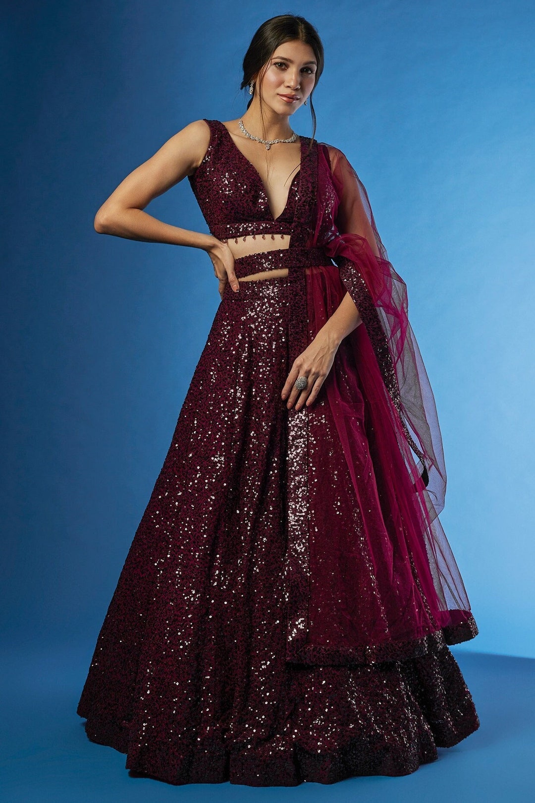 Premium Tissue Beads & Sequins Work Lehenga Choli Set with Designer Dupatta