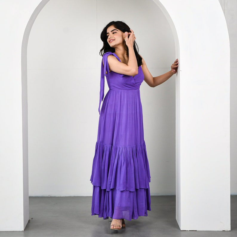 Stunning And Elegant, This Purple Georgette Long Dress Is Perfect For Wedding, Special Occasions, Festival, Party, Traditional & Engagements image 3
