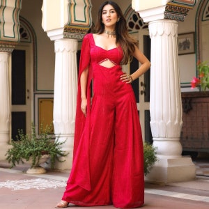 Wearing a pink Jumpsuit will make you seem stunning, and you can wear it for sangeet and mehndi rituals as well as as a bridesmaid outfit. image 2