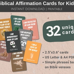 Biblische Affirmationskarten für Kinder, Schriftkarten für Kinder, druckbare Lunchbox-Notizen, christliche Affirmation, Ermutigungskarten