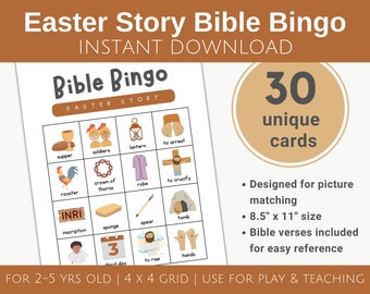 Auferstehung Bibel Bingo Karte, Oster Bingo für Vorschulkinder, Sonntag Schullektion zum Ausdrucken, Bibel Spiel für Kinder, Jesus Bibel Geschichte Bingo