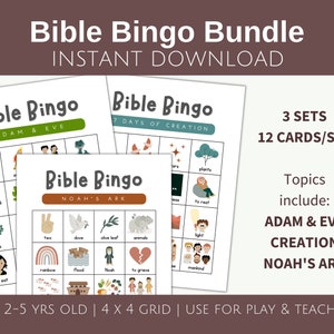 Bible bingo bundle set, Bible bingo for toddlers, Sunday School printable, Bible game for kids, Kids church game, preschool activities