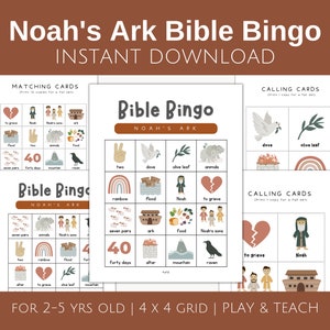 Noah&#39;s Ark Bingo Card, Bible bingo for toddlers, Genesis Sunday School printable, Bible game for kids, Homeschool Noah&#39;s ark activity print