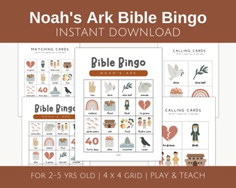 Noah's Ark Bingo Card, Bible bingo for toddlers, Genesis Sunday School printable, Bible game for kids, Homeschool Noah's ark activity print