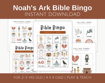 Carta Bingo dell&#39;Arca di Noè, bingo biblico per bambini piccoli, stampabile della Genesis Sunday School, gioco biblico per bambini, stampa dell&#39;attività dell&#39;arca di Noè della scuola materna