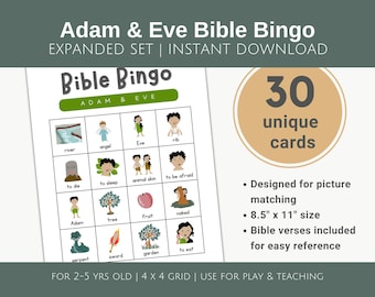 Adam & Eve Bible Bingo, Expanded Set, Preschool Game (Digital Download)