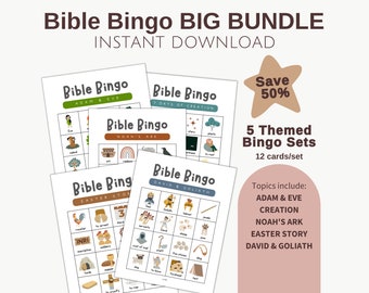 Bible bingo BIG BUNDLE, Sunday school lesson for toddlers, bible activities for preschoolers, Noah's ark, Adam and Eve, David & Goliath