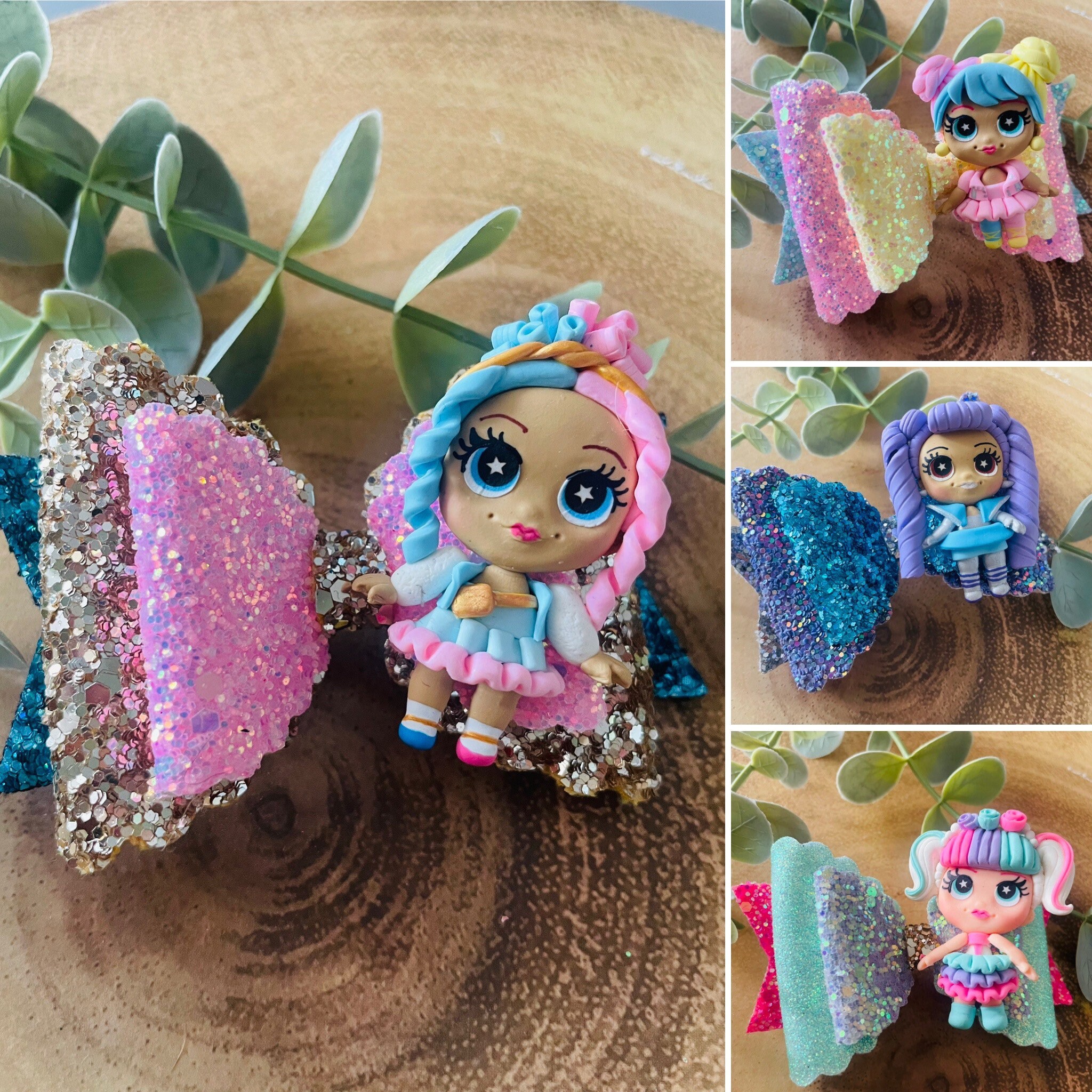 CB24 MyClaynation Party Girls inspired Clay dolls Polymer Clay Hair Bow Center Charm Embellishments Multi-colored Clay dolls 