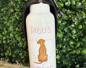 Personalised Metal Dog Water Bottle with Detachable Bowl – Dishwasher Safe, Travel Pet Hydration