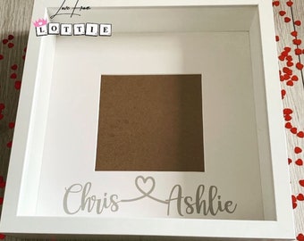 Personalised couples name photo frame. White or black frame