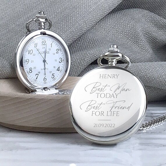 Engraved Best Man Pocket Watch Silver Wedding Gift Best Man Etsy