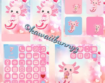 Ios App Icons Valentines Kawaii Axolotl Theme Android Icon Pack Zip