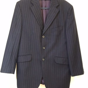 St Michael Suit Vintage 90s 2 Piece Navy Blue Pinstripe 100% Wool Size Medium