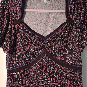 Ghost Dress Vintage 90s Black & Pink Floral 100% Silk 40s Style Size UK 12