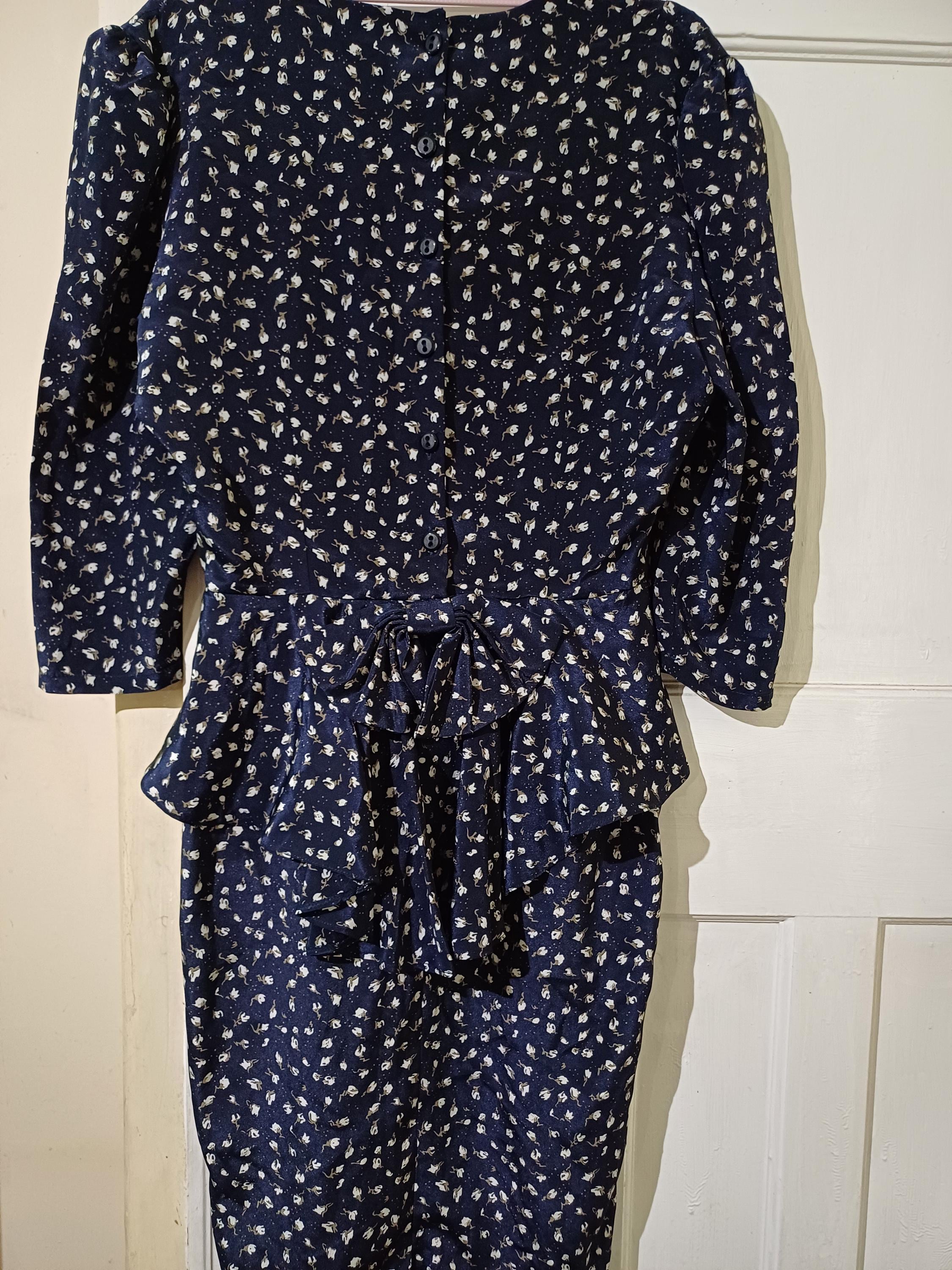 Dorothy Perkins Dress Vintage 80s 90s Blue Floral Long Sleeve Peplum Size  UK 12 - Etsy Canada