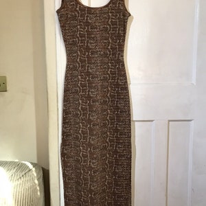 Exhibit 1 Maxi Dress Vintage Snake Print Bodycon Ribbed Nylon Size UK 10