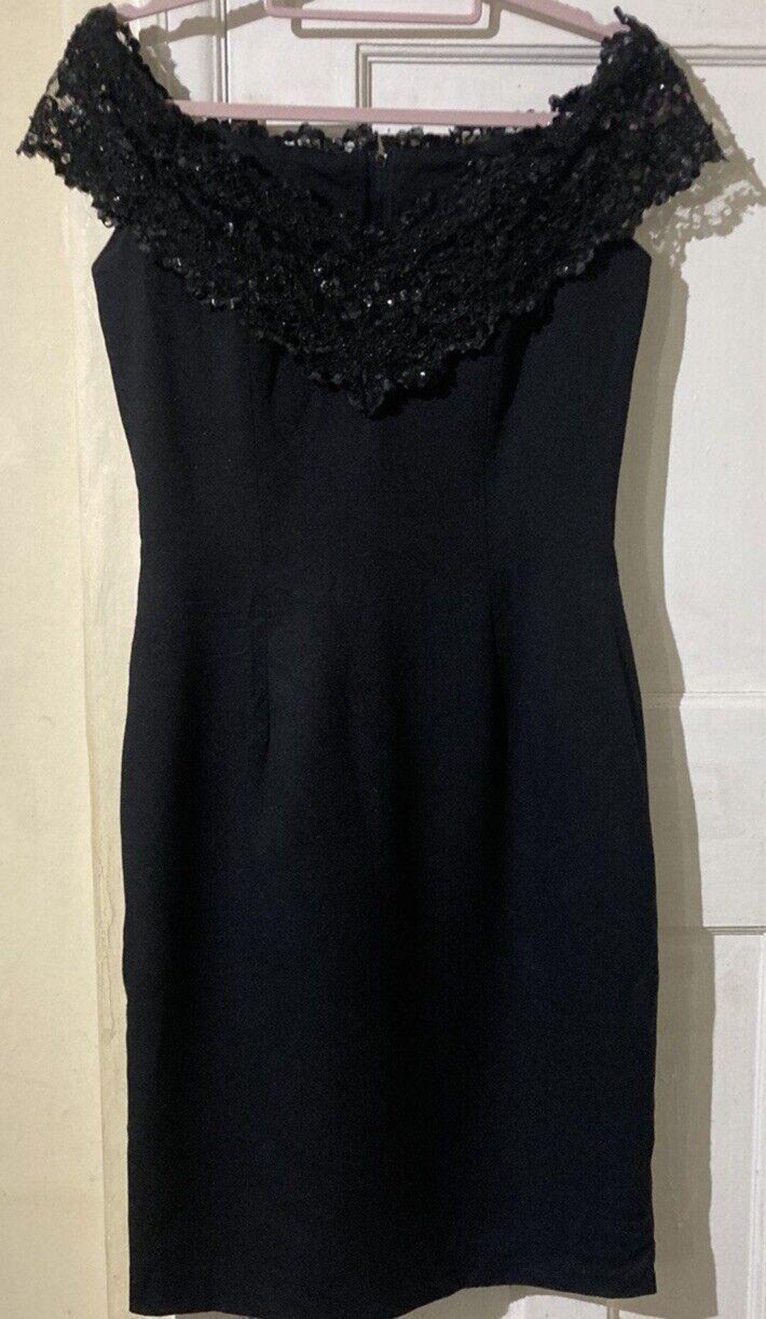 80s John Charles black velvet and metallic party prom dress