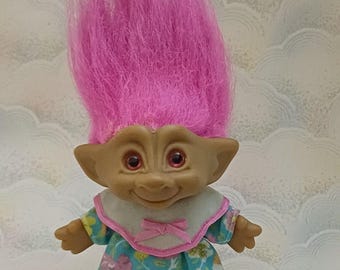 Ace Novelty Troll Doll Vintage 80s 90s Pink Treasure Gem 8" Tall