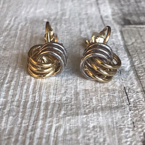 Vintage Clip On Earrings 1980s Gold & Silver Tone Knot 1.5cm