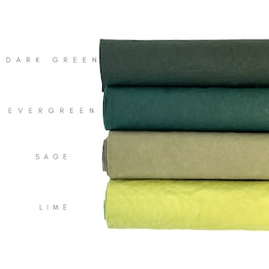 Tecido de papel lavável 19 x 29 pol., couro de papel vegano em verde escuro, perene, sálvia e limão