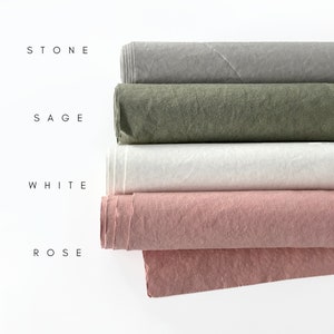 Washable paper fabric 19x29in, Vegan leather paper in rose, stone, sage and white