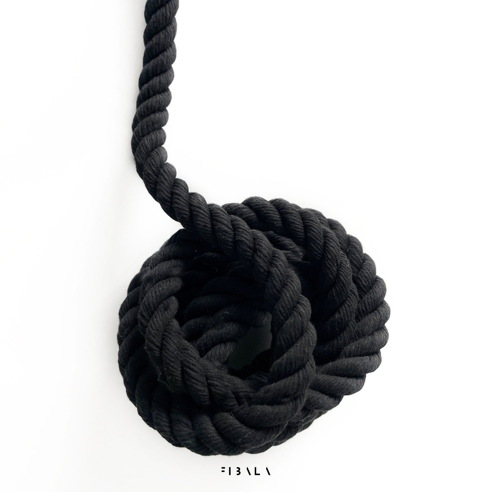 Twisted Black Cotton Rope 20mm, Premium Macrame Crafting Cord, Natural