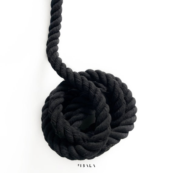 Twisted Black Cotton Rope 20mm, Premium Macrame Crafting Cord