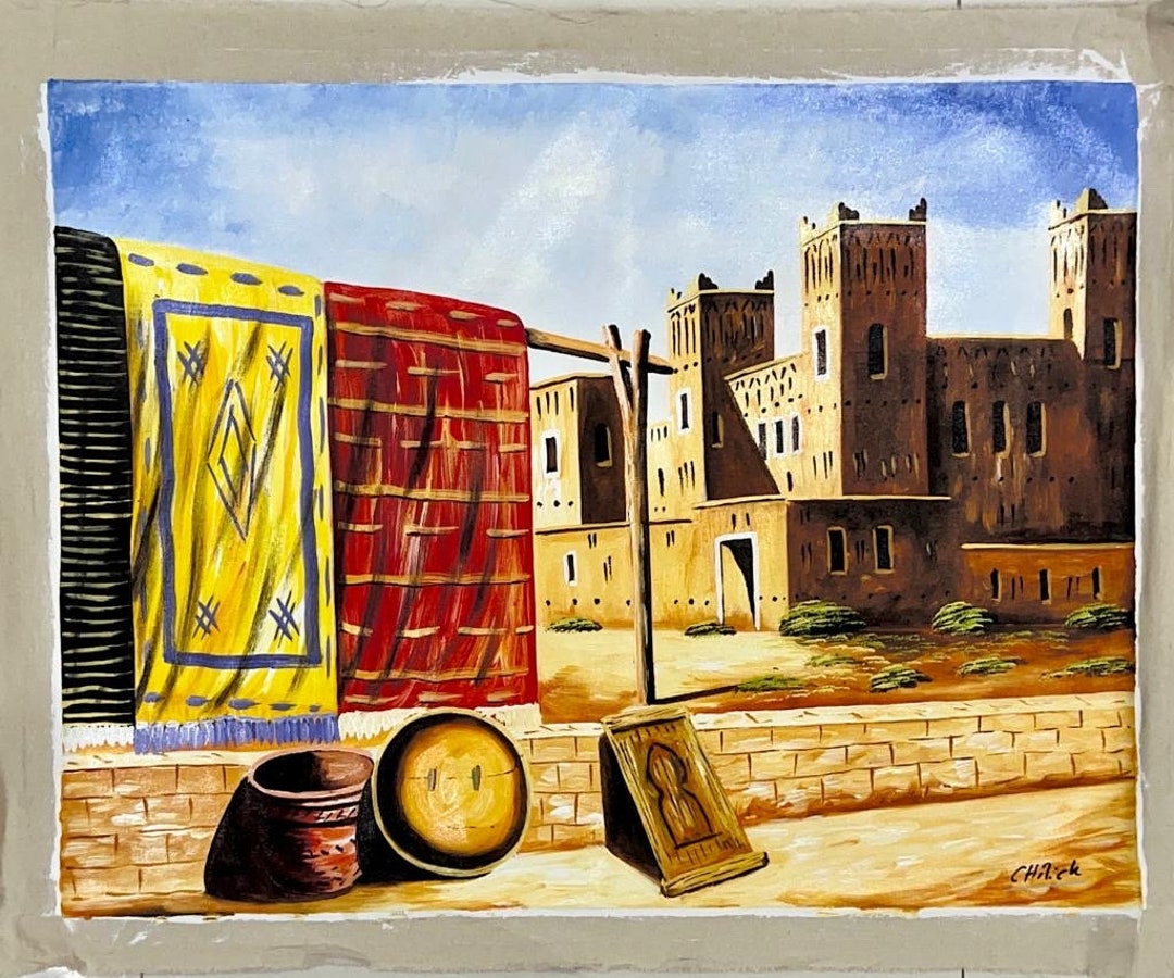 Ait ben haddou Kasbah Oil Painting Signed Moroccan Art 24x30 Etsy