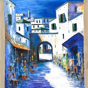 Casablanca Medina Oil Painting: Moroccan Souk Art, Handmade