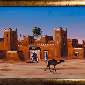 Original framed oil painting kasabah ait-Ben-Haddou ouarzazate Sahara Morocco handmade painting Marrakech Fes Casablanca Morocco Africa