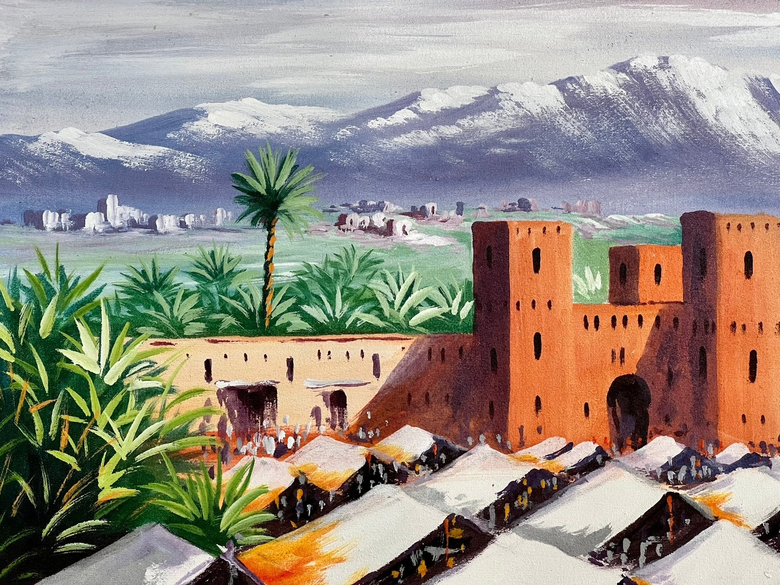 Original Oil Painting Atlas Mountains Kasabah Skoura Ouarzazate Morocco 