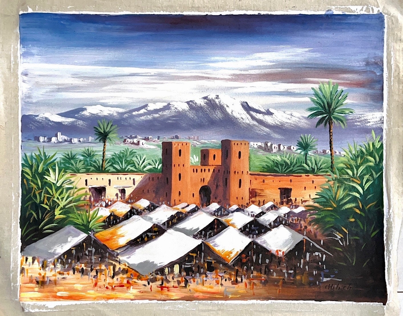 Original Oil Painting Atlas Mountains Kasabah Skoura Ouarzazate Morocco 