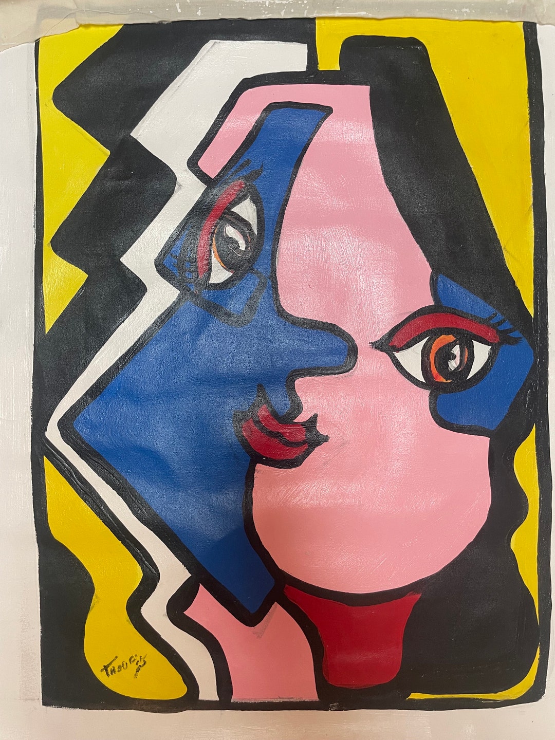 Original Handmade Painting, Pablo Picasso Inspired Style Signed