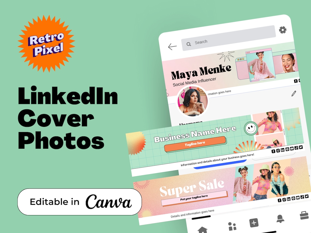 Retro 3 Linkedin Cover Photo Templates Canva Templates - Etsy
