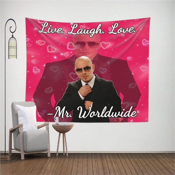 Mr Worldwide Wandteppich Live Laugh Love GobelinFunny Meme 305 Wanddeko Für Schlafzimmer Wohnzimmer College Dorm Party Kulisse